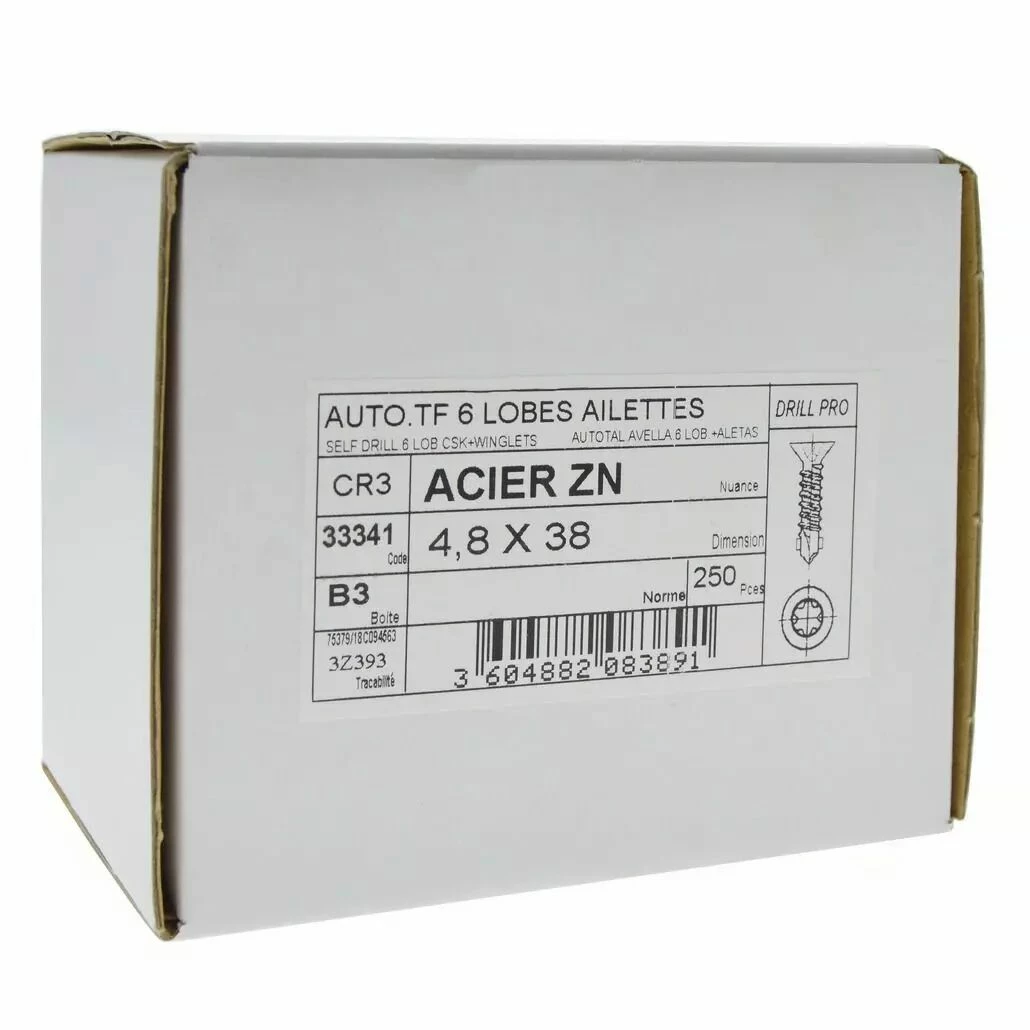 Vis Autoperceuse à Ailettes - Tête Fraisée Crantée Empreinte Torx Acier Zingué 2 Vis Autoperceuse à Ailettes - Tête Fraisée Crantée Empreinte Torx Acier Zingué – Image 2