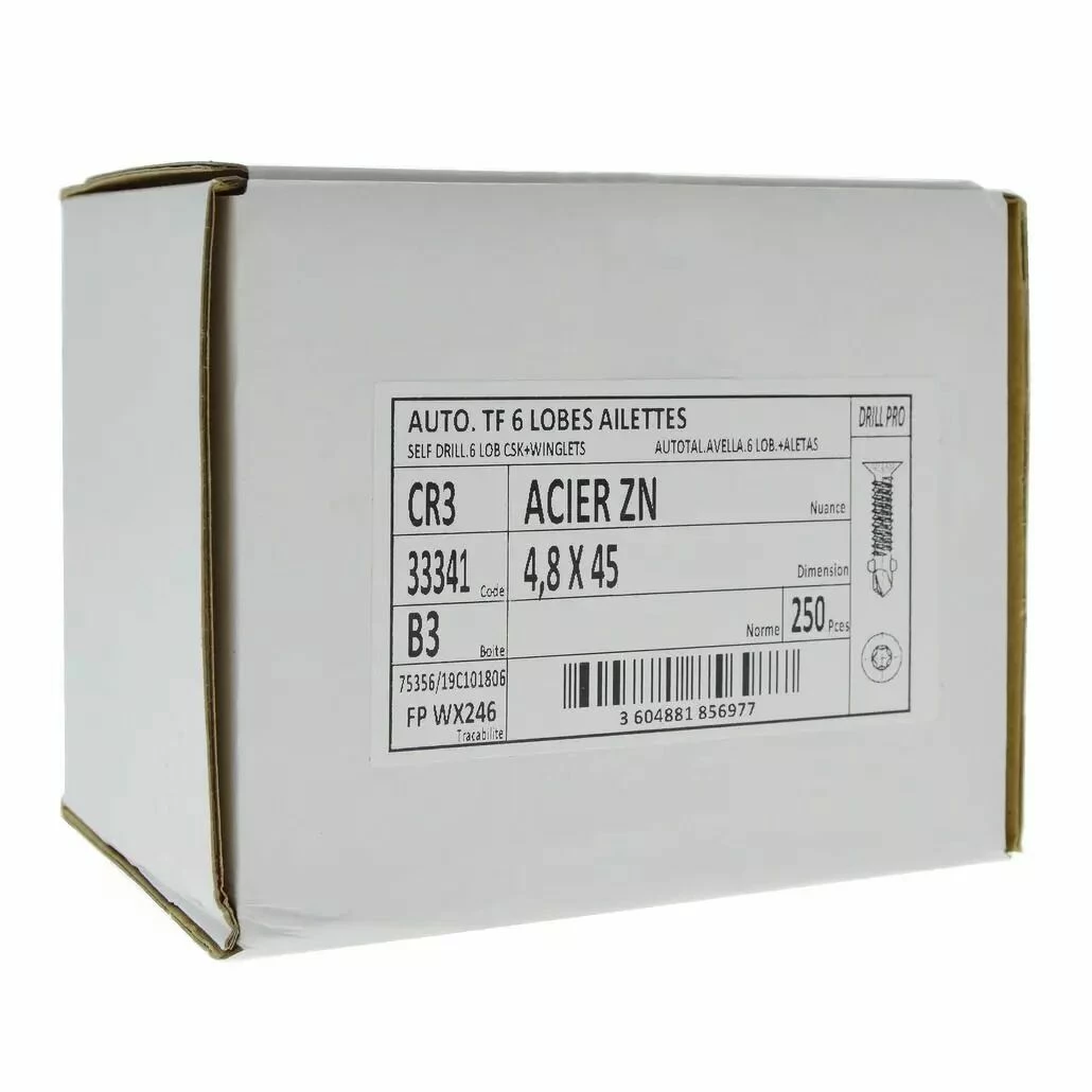 Vis Autoperceuse à Ailettes - Tête Fraisée Crantée Empreinte Torx Acier Zingué 5 Vis Autoperceuse à Ailettes - Tête Fraisée Crantée Empreinte Torx Acier Zingué – Image 5