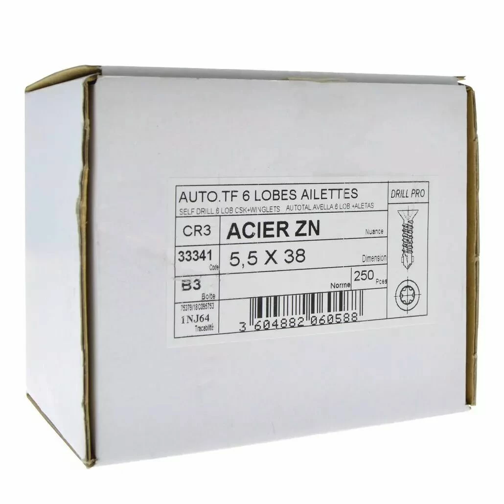 Vis Autoperceuse à Ailettes - Tête Fraisée Crantée Empreinte Torx Acier Zingué 7 Vis Autoperceuse à Ailettes - Tête Fraisée Crantée Empreinte Torx Acier Zingué – Image 7